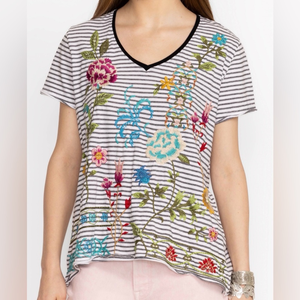 Johnny Was EUC Sheri Everyday Stripe T-Shirt